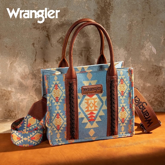 Wrangler Handbags - NWT Wrangler Southwestern Blue Canvas Crossbody Tote Bag WG2202-8120SBR